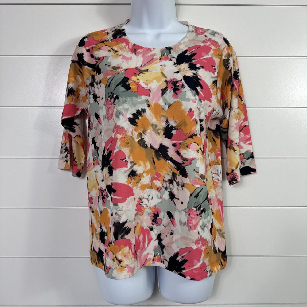 Nally & Millie Knit Top Shirt Elbow Sleeve Abstract Floral Print sz PS
